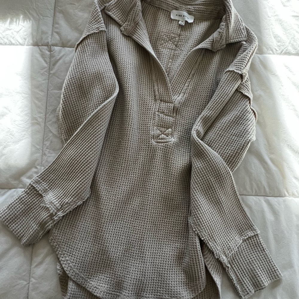 Beige Waffle Knit Pullover